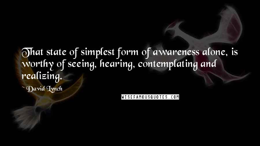 David Lynch Quotes: That state of simplest form of awareness alone, is worthy of seeing, hearing, contemplating and realizing.