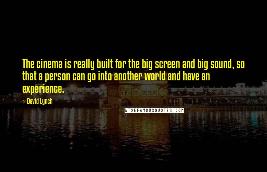 David Lynch Quotes: The cinema is really built for the big screen and big sound, so that a person can go into another world and have an experience.