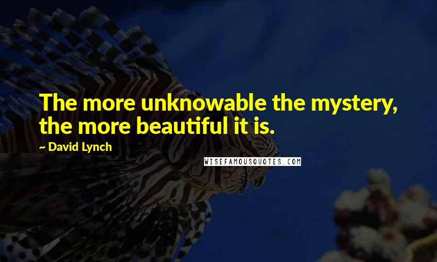 David Lynch Quotes: The more unknowable the mystery, the more beautiful it is.