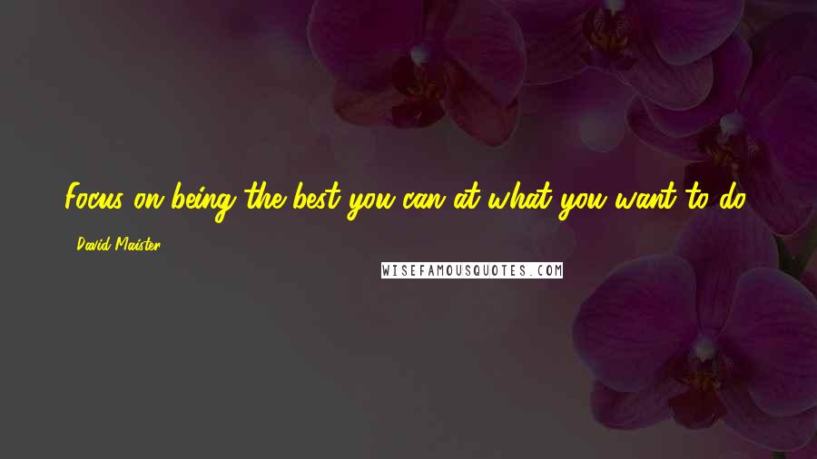 David Maister Quotes: Focus on being the best you can at what you want to do.