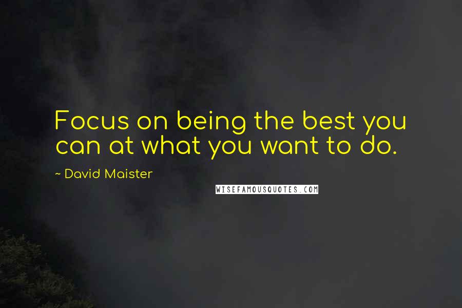 David Maister Quotes: Focus on being the best you can at what you want to do.