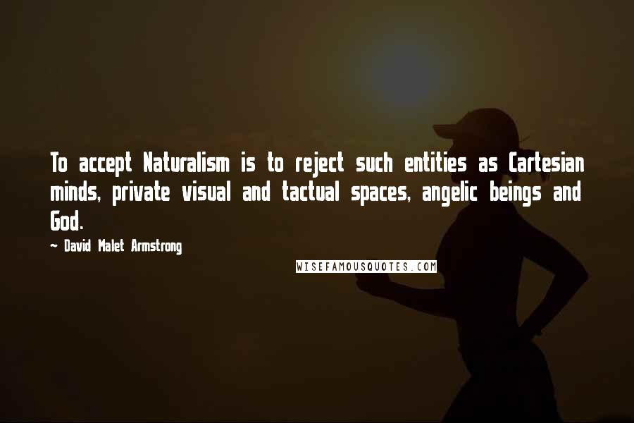 David Malet Armstrong Quotes: To accept Naturalism is to reject such entities as Cartesian minds, private visual and tactual spaces, angelic beings and God.