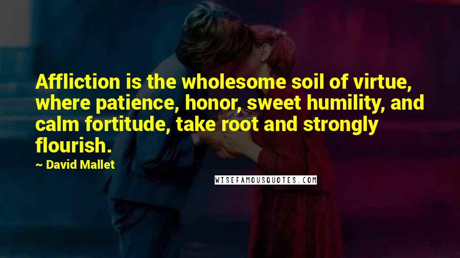 David Mallet Quotes: Affliction is the wholesome soil of virtue, where patience, honor, sweet humility, and calm fortitude, take root and strongly flourish.