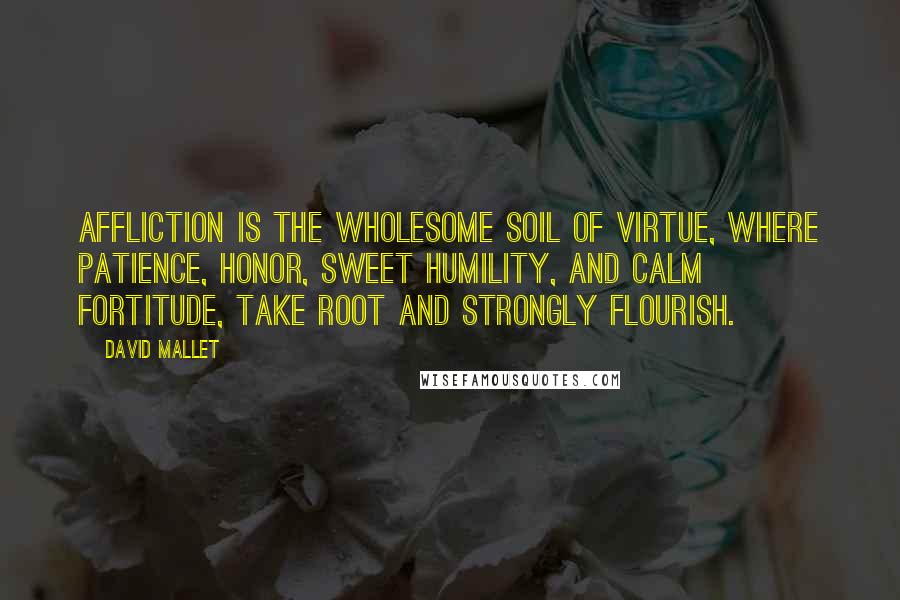 David Mallet Quotes: Affliction is the wholesome soil of virtue, where patience, honor, sweet humility, and calm fortitude, take root and strongly flourish.