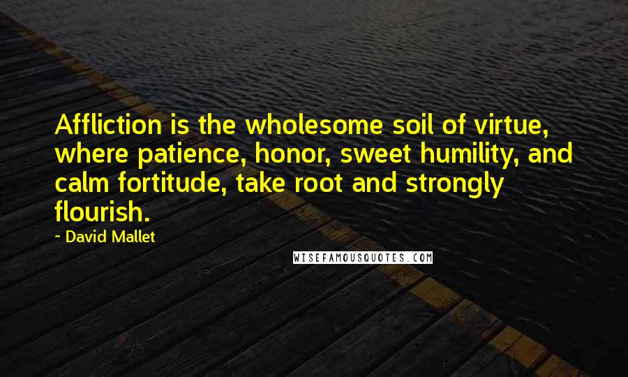 David Mallet Quotes: Affliction is the wholesome soil of virtue, where patience, honor, sweet humility, and calm fortitude, take root and strongly flourish.