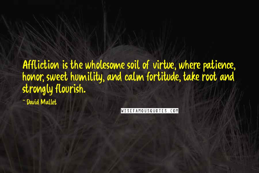 David Mallet Quotes: Affliction is the wholesome soil of virtue, where patience, honor, sweet humility, and calm fortitude, take root and strongly flourish.