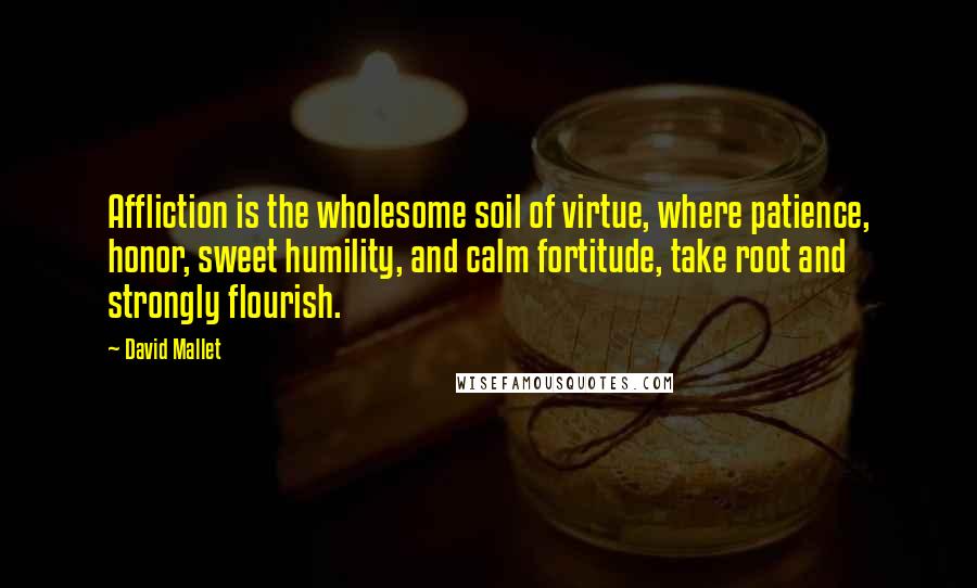 David Mallet Quotes: Affliction is the wholesome soil of virtue, where patience, honor, sweet humility, and calm fortitude, take root and strongly flourish.