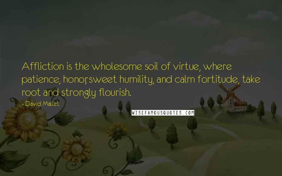 David Mallet Quotes: Affliction is the wholesome soil of virtue, where patience, honor, sweet humility, and calm fortitude, take root and strongly flourish.