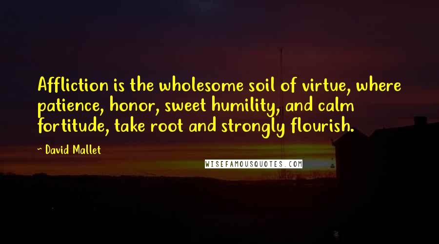 David Mallet Quotes: Affliction is the wholesome soil of virtue, where patience, honor, sweet humility, and calm fortitude, take root and strongly flourish.