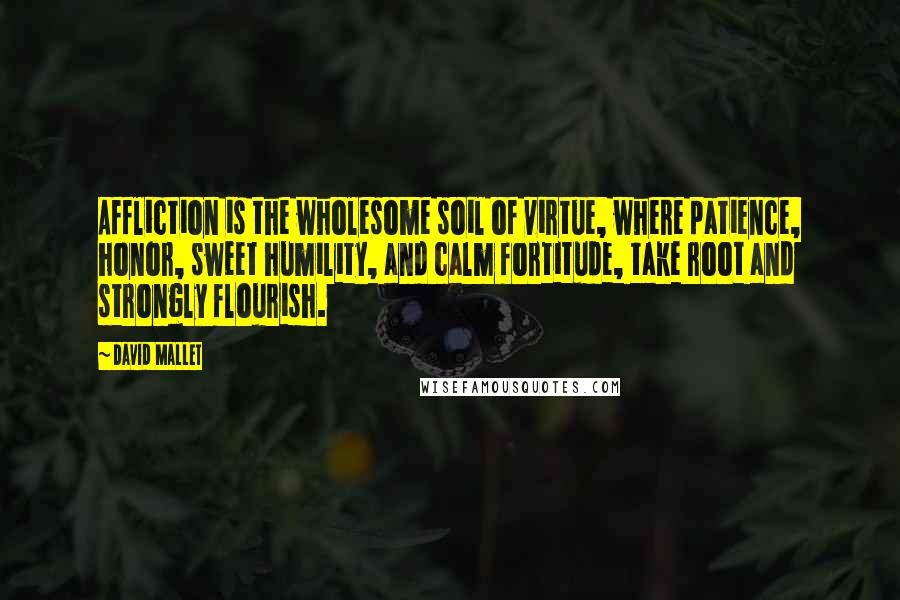 David Mallet Quotes: Affliction is the wholesome soil of virtue, where patience, honor, sweet humility, and calm fortitude, take root and strongly flourish.