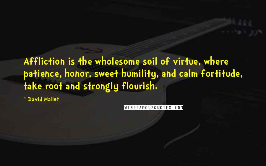 David Mallet Quotes: Affliction is the wholesome soil of virtue, where patience, honor, sweet humility, and calm fortitude, take root and strongly flourish.