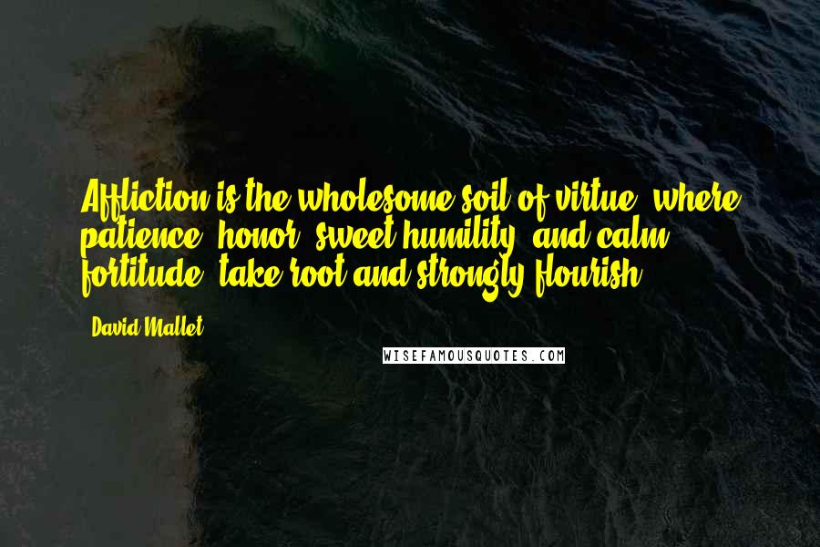 David Mallet Quotes: Affliction is the wholesome soil of virtue, where patience, honor, sweet humility, and calm fortitude, take root and strongly flourish.