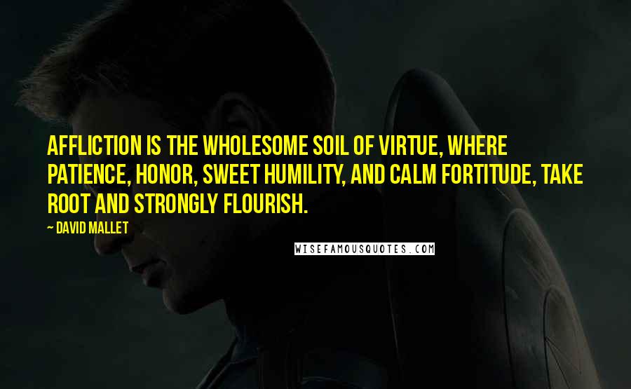 David Mallet Quotes: Affliction is the wholesome soil of virtue, where patience, honor, sweet humility, and calm fortitude, take root and strongly flourish.