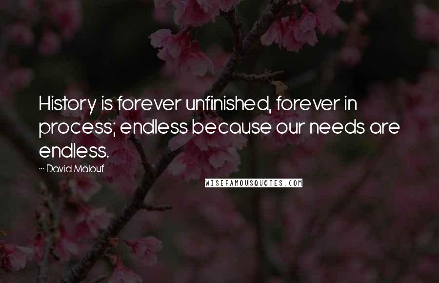 David Malouf Quotes: History is forever unfinished, forever in process; endless because our needs are endless.