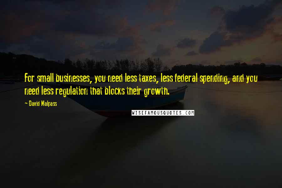 David Malpass Quotes: For small businesses, you need less taxes, less federal spending, and you need less regulation that blocks their growth.