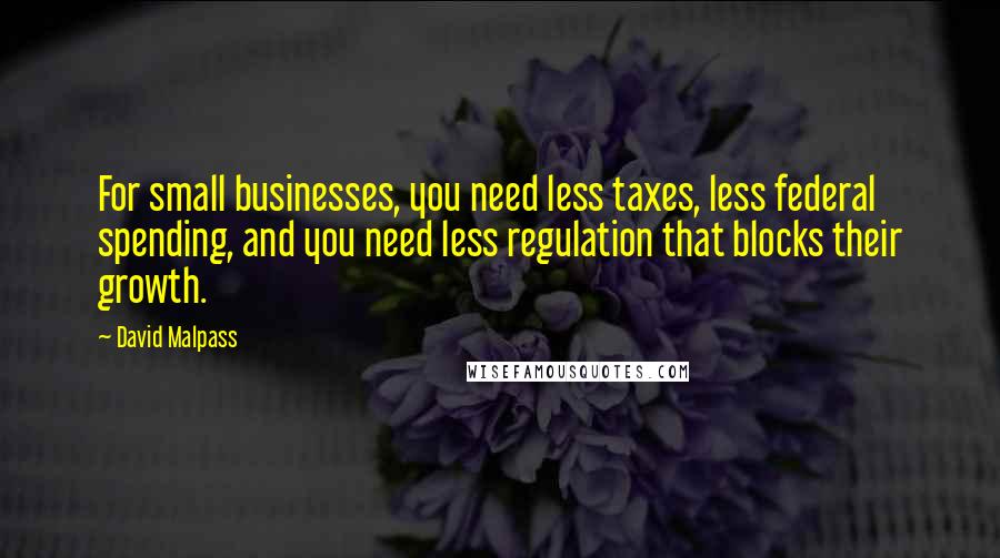 David Malpass Quotes: For small businesses, you need less taxes, less federal spending, and you need less regulation that blocks their growth.