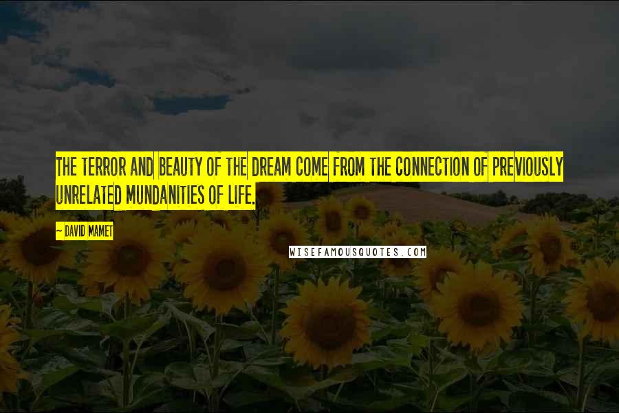 David Mamet Quotes: The terror and beauty of the dream come from the connection of previously unrelated mundanities of life.