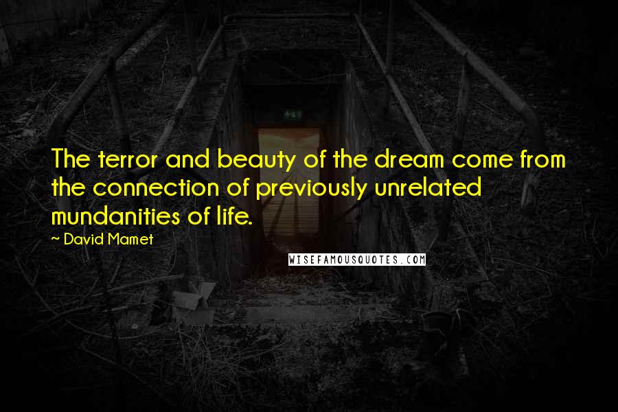David Mamet Quotes: The terror and beauty of the dream come from the connection of previously unrelated mundanities of life.
