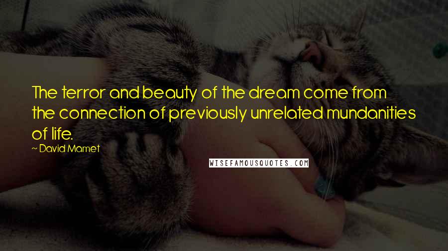 David Mamet Quotes: The terror and beauty of the dream come from the connection of previously unrelated mundanities of life.