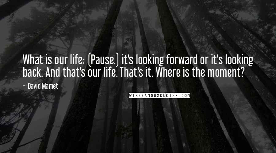 David Mamet Quotes: What is our life: (Pause.) it's looking forward or it's looking back. And that's our life. That's it. Where is the moment?