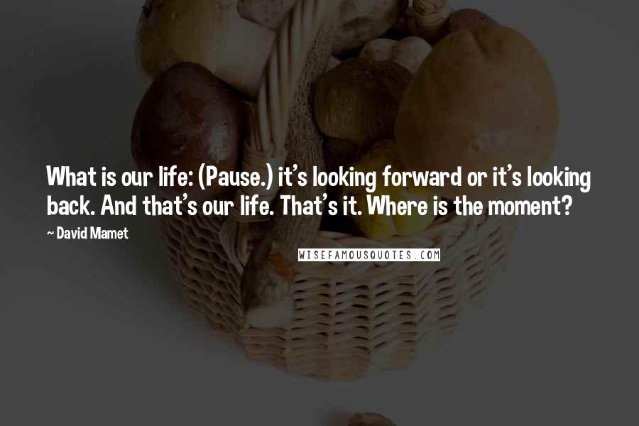 David Mamet Quotes: What is our life: (Pause.) it's looking forward or it's looking back. And that's our life. That's it. Where is the moment?