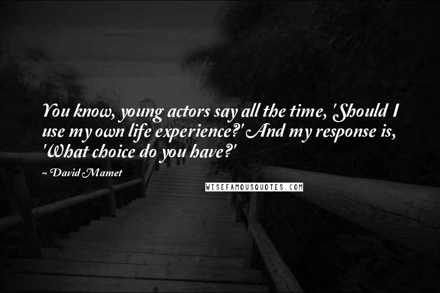 David Mamet Quotes: You know, young actors say all the time, 'Should I use my own life experience?' And my response is, 'What choice do you have?'