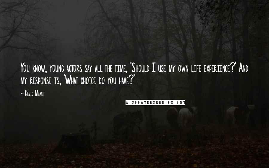 David Mamet Quotes: You know, young actors say all the time, 'Should I use my own life experience?' And my response is, 'What choice do you have?'