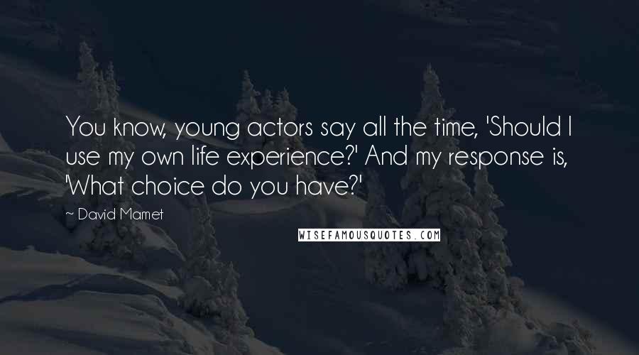 David Mamet Quotes: You know, young actors say all the time, 'Should I use my own life experience?' And my response is, 'What choice do you have?'