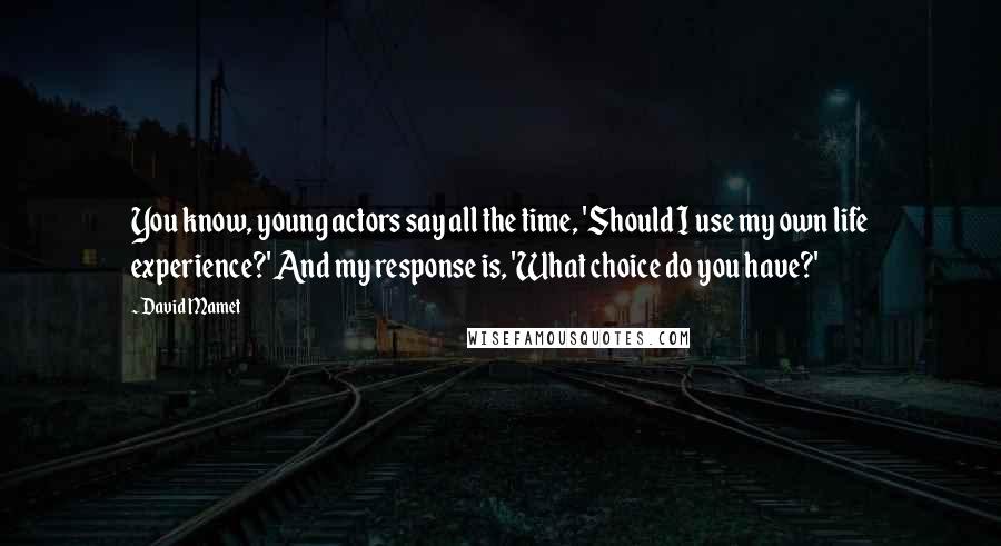 David Mamet Quotes: You know, young actors say all the time, 'Should I use my own life experience?' And my response is, 'What choice do you have?'