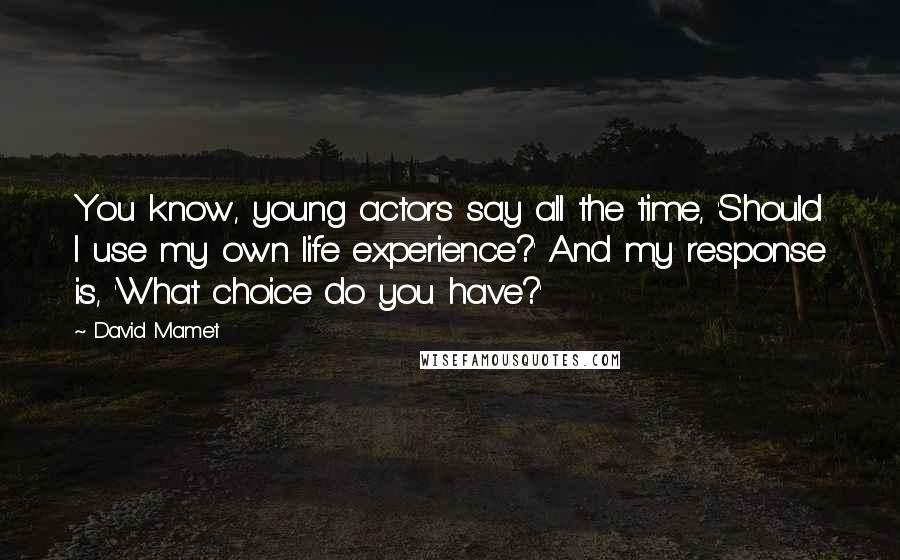 David Mamet Quotes: You know, young actors say all the time, 'Should I use my own life experience?' And my response is, 'What choice do you have?'