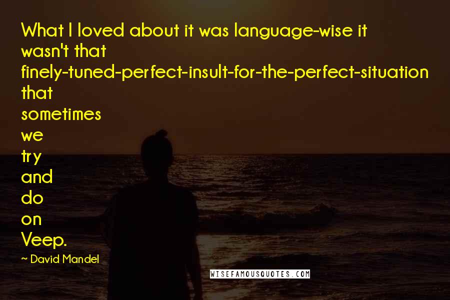 David Mandel Quotes: What I loved about it was language-wise it wasn't that finely-tuned-perfect-insult-for-the-perfect-situation that sometimes we try and do on Veep.