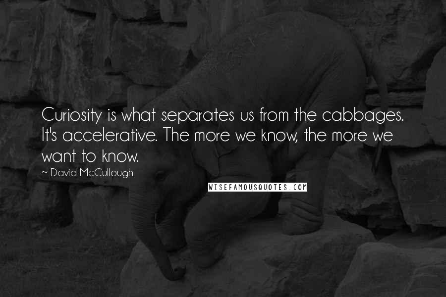 David McCullough Quotes: Curiosity is what separates us from the cabbages. It's accelerative. The more we know, the more we want to know.