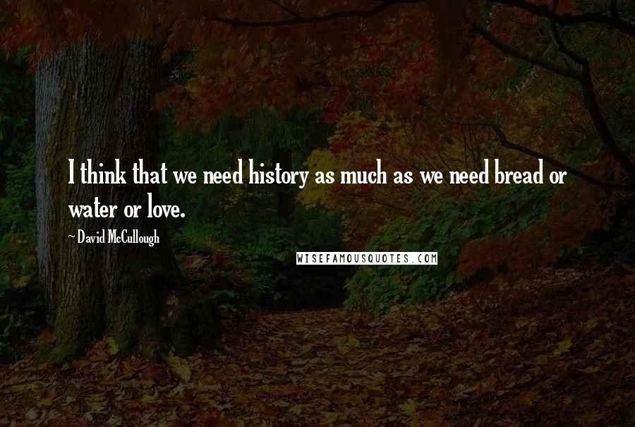 David McCullough Quotes: I think that we need history as much as we need bread or water or love.