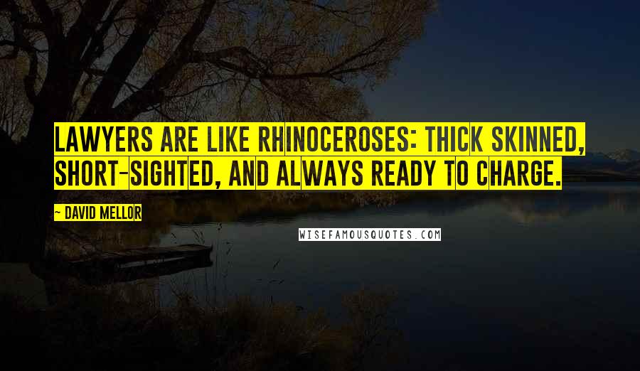 David Mellor Quotes: Lawyers are like rhinoceroses: thick skinned, short-sighted, and always ready to charge.