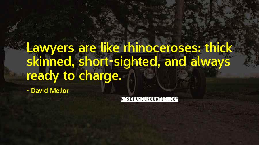 David Mellor Quotes: Lawyers are like rhinoceroses: thick skinned, short-sighted, and always ready to charge.