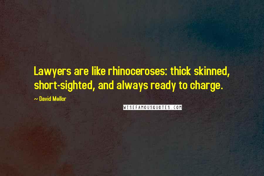 David Mellor Quotes: Lawyers are like rhinoceroses: thick skinned, short-sighted, and always ready to charge.