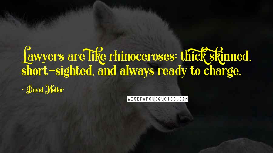 David Mellor Quotes: Lawyers are like rhinoceroses: thick skinned, short-sighted, and always ready to charge.