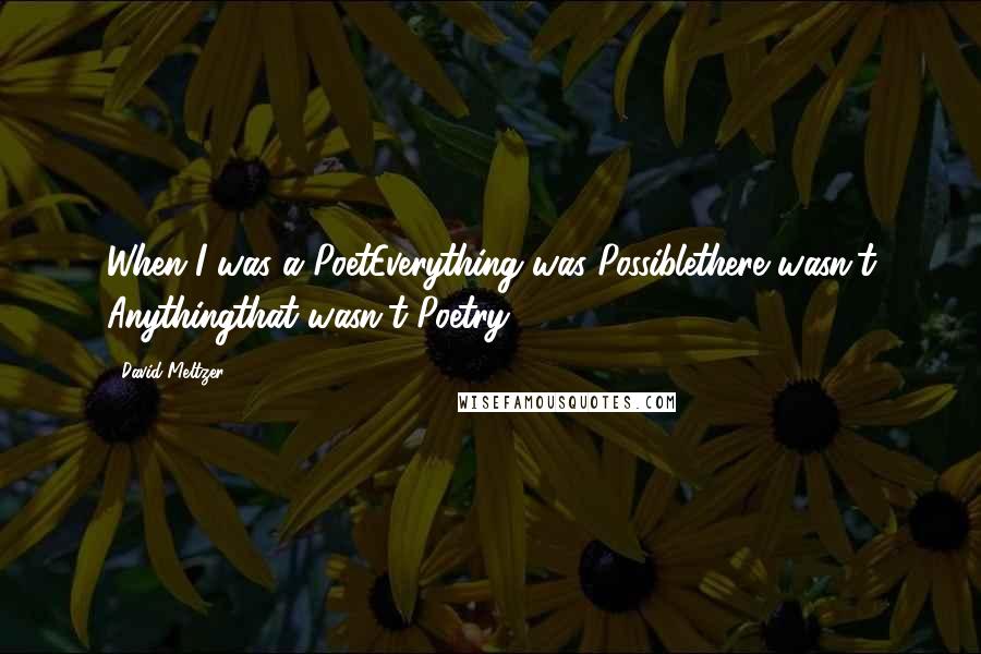 David Meltzer Quotes: When I was a PoetEverything was Possiblethere wasn't Anythingthat wasn't Poetry