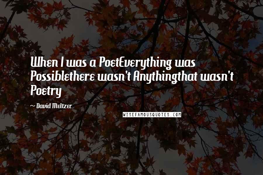 David Meltzer Quotes: When I was a PoetEverything was Possiblethere wasn't Anythingthat wasn't Poetry