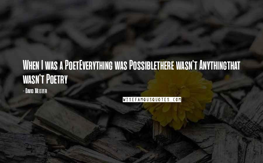 David Meltzer Quotes: When I was a PoetEverything was Possiblethere wasn't Anythingthat wasn't Poetry