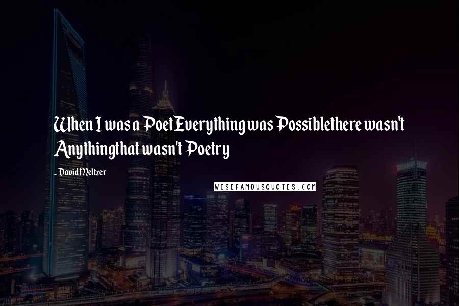 David Meltzer Quotes: When I was a PoetEverything was Possiblethere wasn't Anythingthat wasn't Poetry