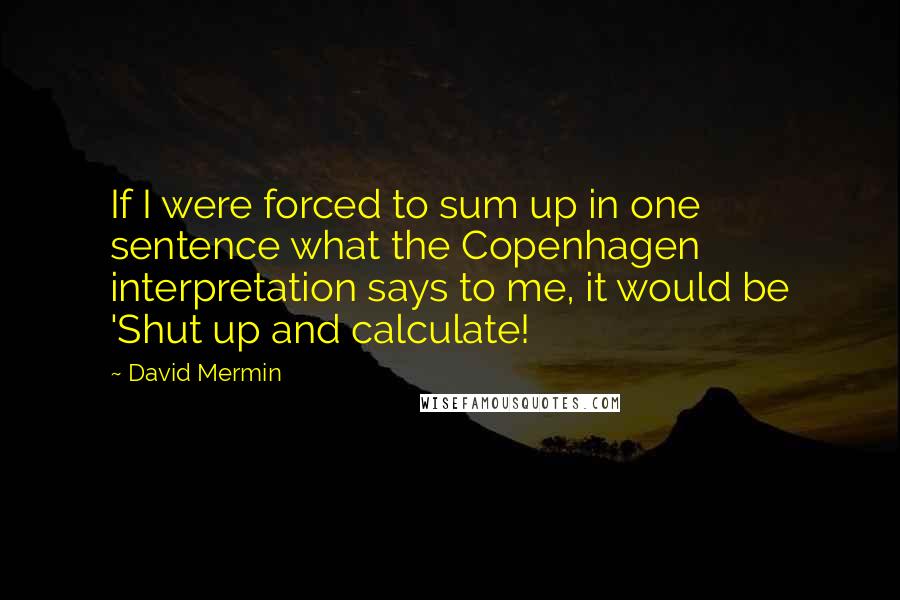 David Mermin Quotes: If I were forced to sum up in one sentence what the Copenhagen interpretation says to me, it would be 'Shut up and calculate!