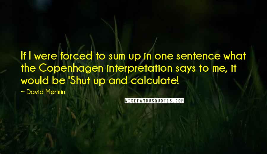 David Mermin Quotes: If I were forced to sum up in one sentence what the Copenhagen interpretation says to me, it would be 'Shut up and calculate!