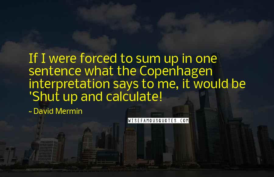 David Mermin Quotes: If I were forced to sum up in one sentence what the Copenhagen interpretation says to me, it would be 'Shut up and calculate!