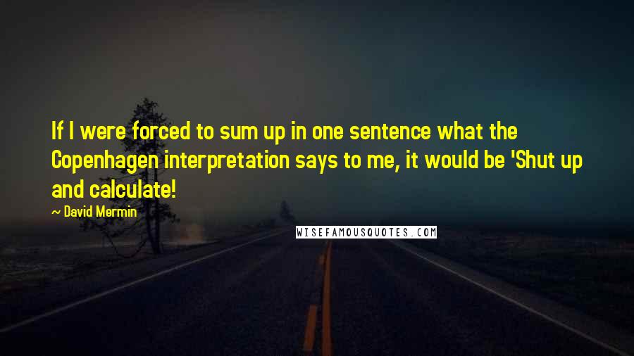 David Mermin Quotes: If I were forced to sum up in one sentence what the Copenhagen interpretation says to me, it would be 'Shut up and calculate!