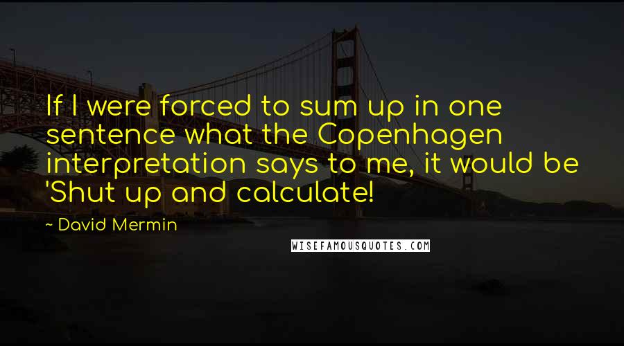 David Mermin Quotes: If I were forced to sum up in one sentence what the Copenhagen interpretation says to me, it would be 'Shut up and calculate!