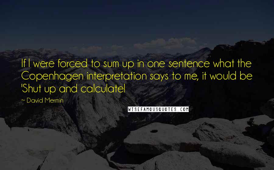 David Mermin Quotes: If I were forced to sum up in one sentence what the Copenhagen interpretation says to me, it would be 'Shut up and calculate!