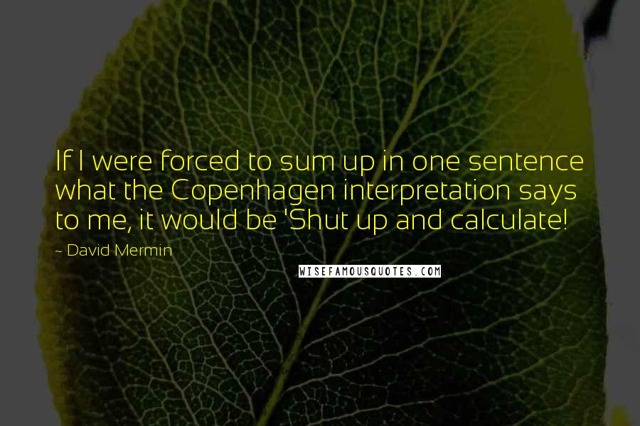 David Mermin Quotes: If I were forced to sum up in one sentence what the Copenhagen interpretation says to me, it would be 'Shut up and calculate!