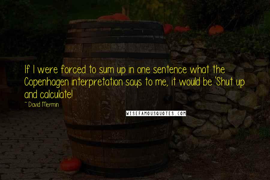 David Mermin Quotes: If I were forced to sum up in one sentence what the Copenhagen interpretation says to me, it would be 'Shut up and calculate!