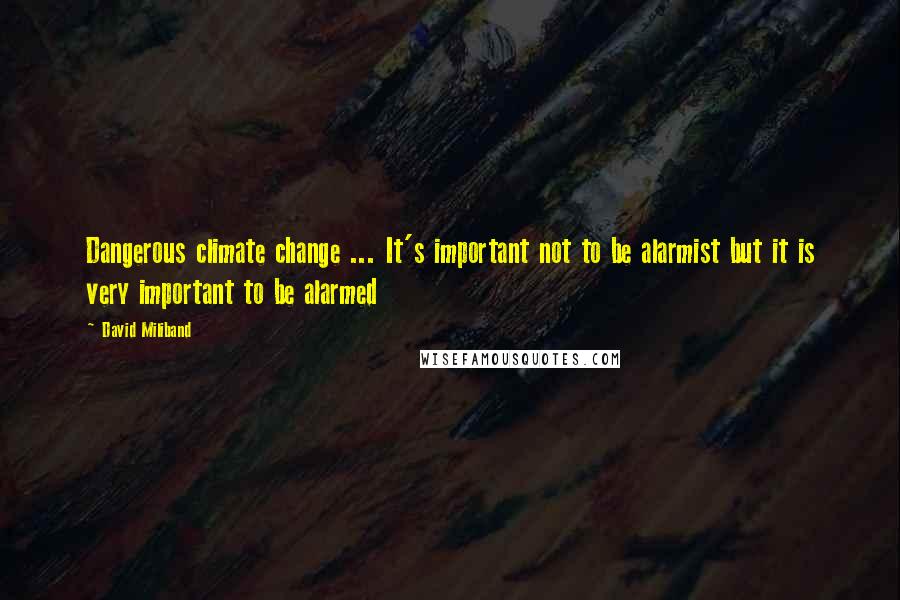 David Miliband Quotes: Dangerous climate change ... It's important not to be alarmist but it is very important to be alarmed